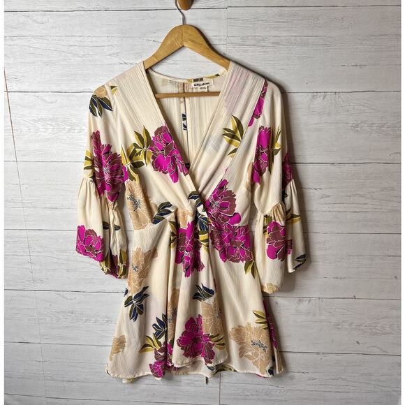 Billabong Dress Womens Size Small Divine Floral Faux Wrap Mini Colorful - Picture 4 of 16